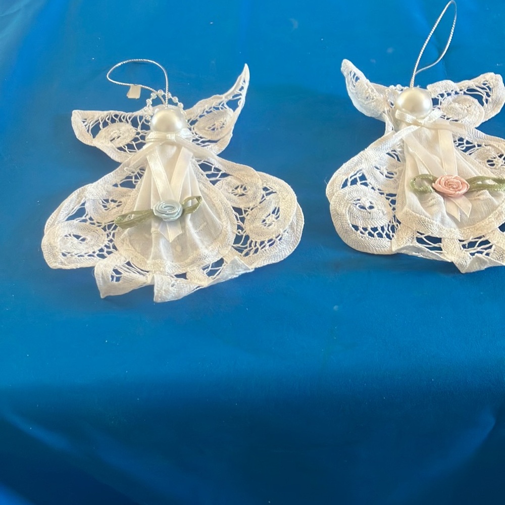 Set of Elegant White Lace Angel Ornaments